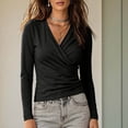thumbnail image 5 of Bxsruta Womens Wrap Tops Deep V Neck Long Sleeve Shirts Ruched Casual Blouses, 5 of 6