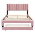 thumbnail image 3 of Gewnee Queen Size Velvet Platform Bed with Upholstered Headboard and Storage Drawer,Pink, 3 of 7