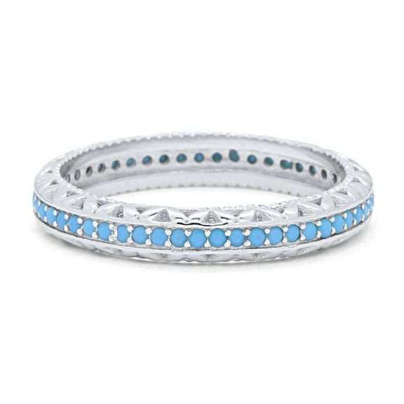 Eternity Style Round Turquoise Band Ring 925 Sterling Silver Size 4