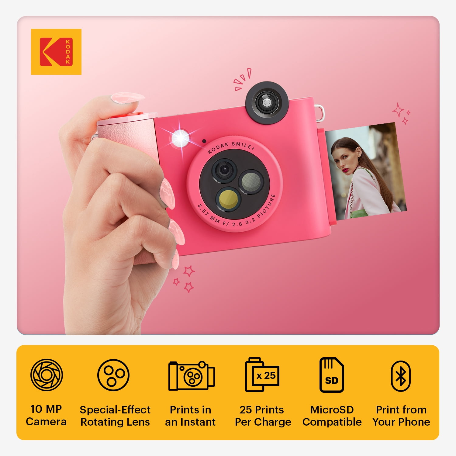 Kodak Smile+ Wireless 2x3 Digital Instant Print Camera with Effect Lenses & Zink Technology, Fuchsia