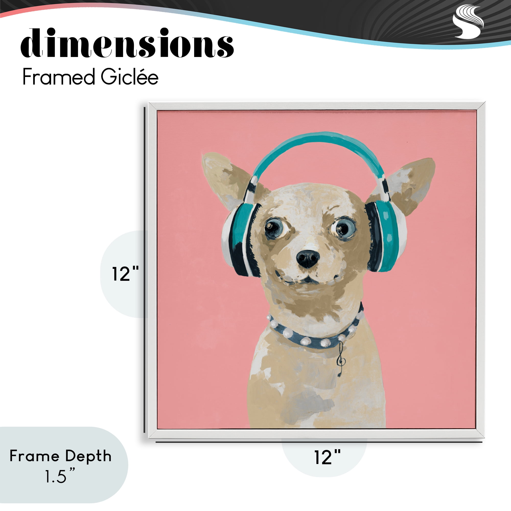 Stupell Industries Jammin' Pup on Pink White Framed Giclee Art, design by Lorenzo Collective