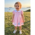 thumbnail image 4 of BemeyourBBs Toddler Baby Girl Summer Beach Dress Little Girls Princess Party Dress Puff Short Sleeve Peter Pan Doll Collar Cute Castle Tiara Embroidery A-Line Casual Pleated Dresses, 4 of 9