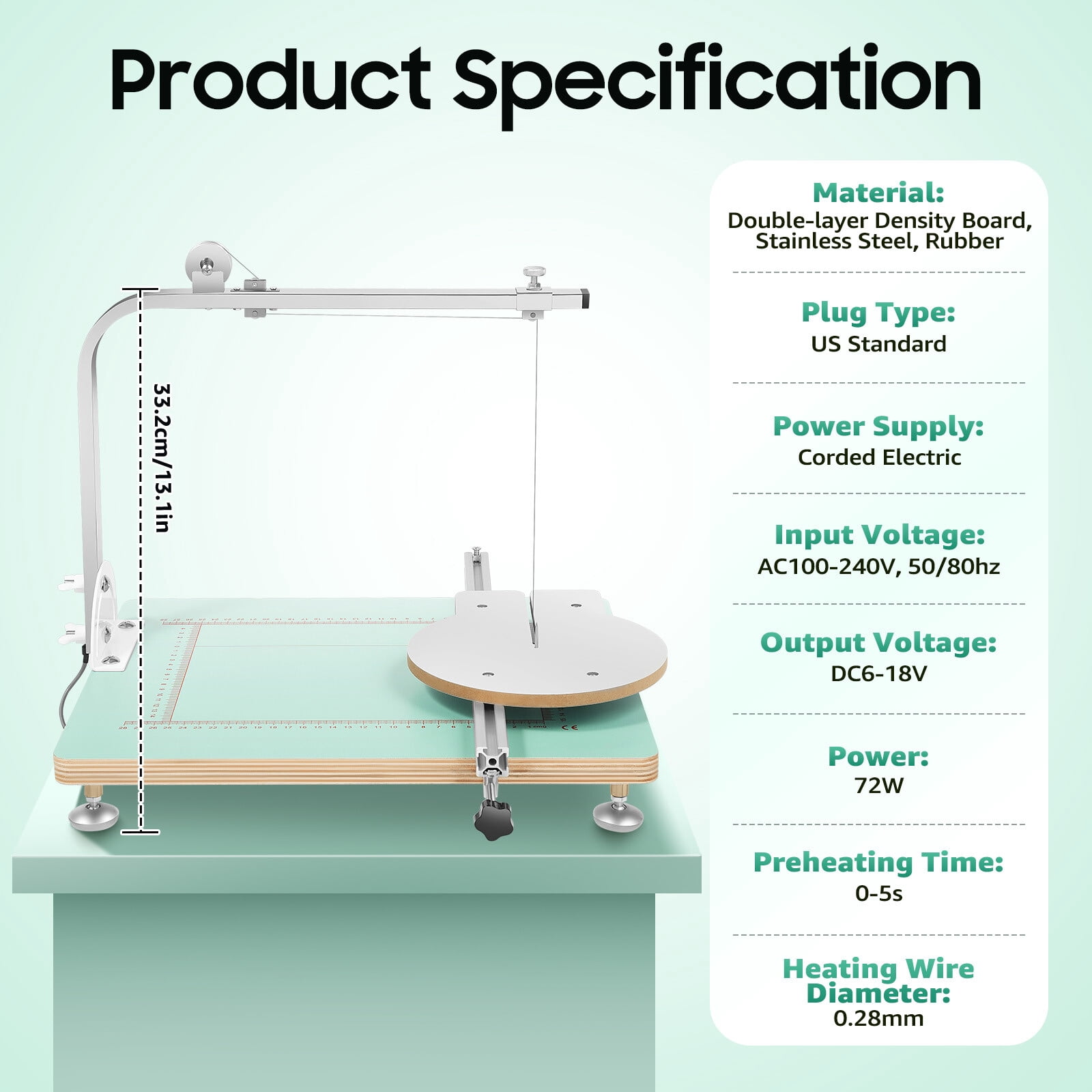72W Tabletop Hot Wire Foam Cutter for Foam Sponge,Adjustable Temperature 32-572℉,Portable Lightweight Hot Wire Foam Cutting Machine Styrofoam Cutter with 15.4 * 12.9 Inches Workboard