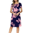 thumbnail image 3 of CALIPESSA Women Summer Flower Print Casual Hide Belly Drawstring Knee Length Dress, 3 of 5