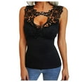 thumbnail image 2 of Babysbule Womens Tank Tops Women Solid Color Lace Stitching Hollow Sleeveless Vest Top T-Shirt, 2 of 7