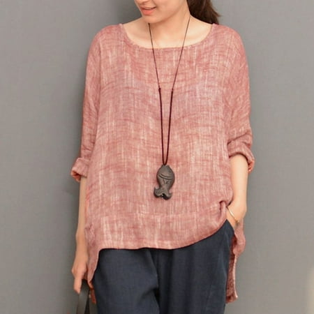 blouse linen sleeve hem split neck round shirts plus irregular casual tops cotton outfits zanzea solid blouses oversized dkj sheer