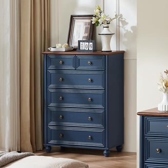 Hasuit White Farmhouse 7-Drawer Dresser - 51.4" Tall Chest Of Drawers With Hand Carved Panel For Bedroom
