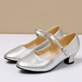 thumbnail image 4 of Miluxas Womens Latin Ballroom Dance Shoes Pointed-Toe Ankle Strap Soft Sole Dancing Heels Mary Jane Shoe Silver 9(42), 4 of 9