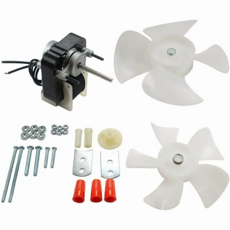 Appli Parts APFM-672 1/130 Hp Fan Motor, 220 V, 50/60 Hz, 3000 rpm, Reversible rotation, Universal Fan Motor Kit, Shaft 3/16 in by 1-1/4 in long includes 2 Fan Blades 4 and 5.5 in Certified UL E479056 Replaces NUV-672, SM672