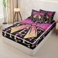 thumbnail image 3 of Homewish Sequin Print Bow Zipper Full Size Comforter Sets with Fitted Sheet and 2 Pillowcases, Dreamy Princess Zipper Bedding Set, Pink Yellow, Black Reversible, 4pcs, 3 of 6