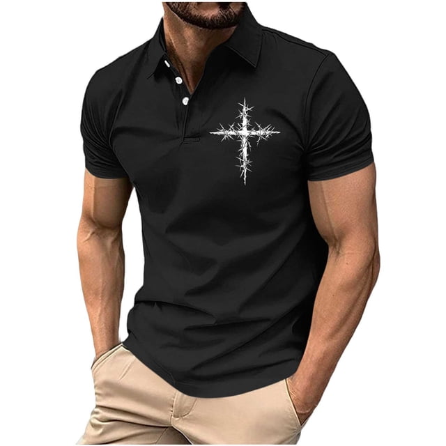 Mens Casual Manga Corta Botón Abajo Camisas Impresión Turndown Cuello Camiseta Casual Moda Superior para Uso Diario Al Aire Libre