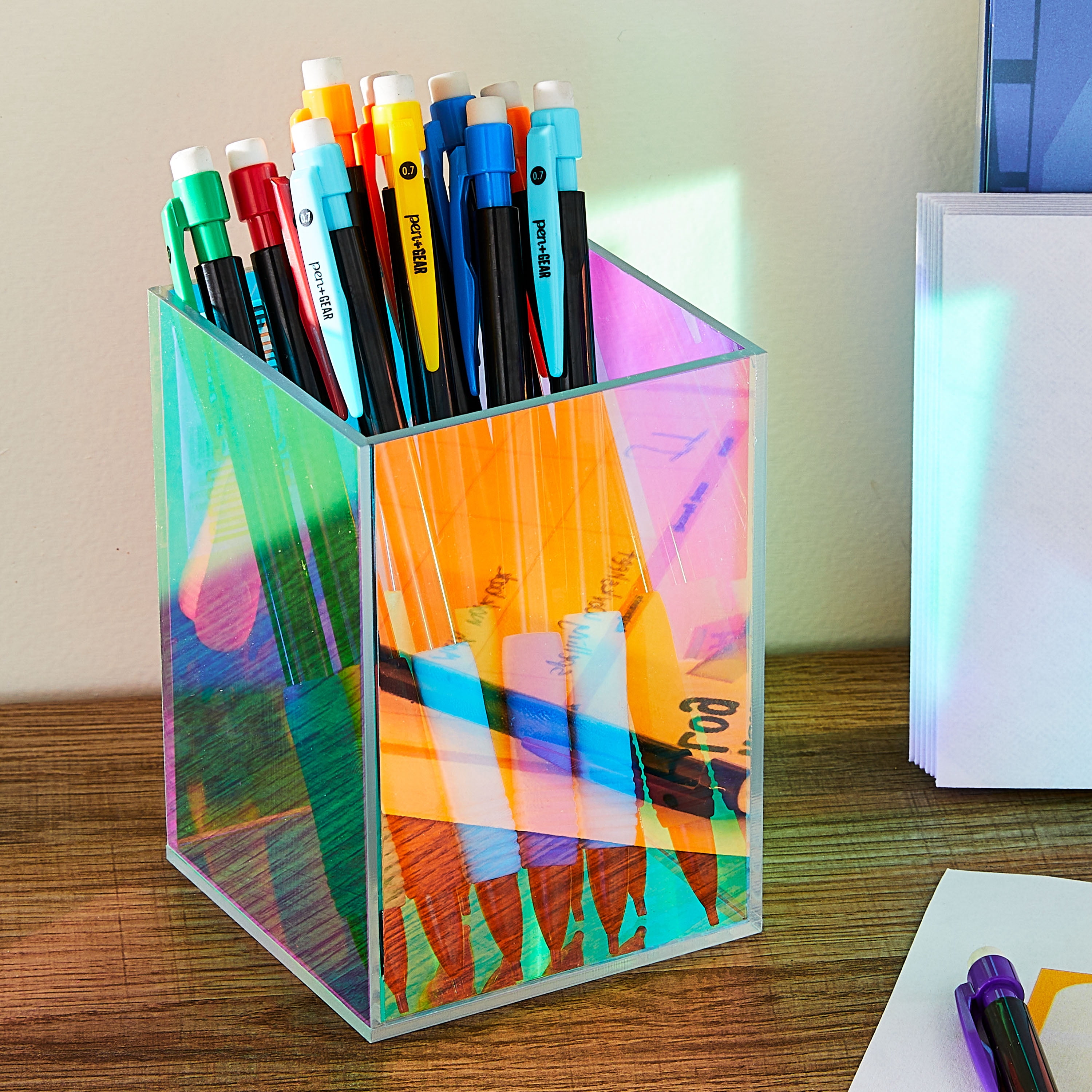 Pen+Gear Iridescent Pen Cup,New Rectangle Shape