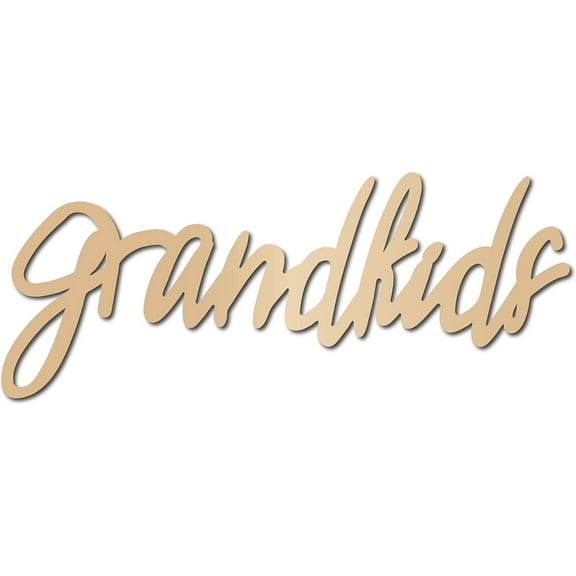 Grandkids Laser Cut Wood Letter Sign Wall Decor Cutouts Unfinished Wooden Signs Wall Art Basswood Hanging Sculpture Decoration for Painting Crafts DIY Home Bedroom Decor Gift 11.8x4.7Inch Beige