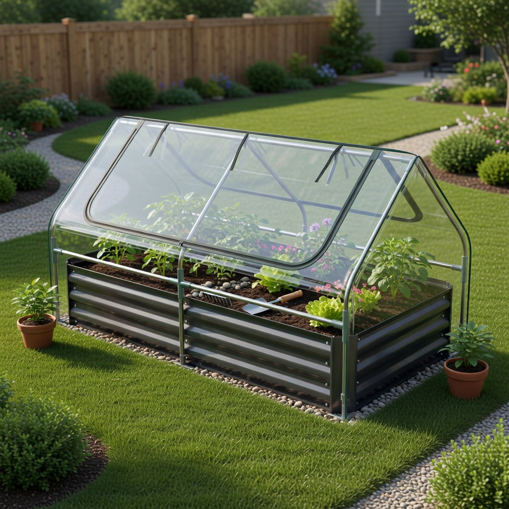 Topcobe 69 x 33 x 12 Inch Galvanized Raised Garden Bed with Cover, Vertical Planters for Outdoor Plants, Garden Beds Outdoor-Black