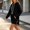 thumbnail image 5 of Long Women's Fashion Hoodie with Pockets | Comfy Fleece Sweatshirt, High-Low Hem Pullover, Casual Loose Fit，Work & Travel & Everyday Wear Outfits，Fall Winter Clothes, #01_Black, L, 5 of 6