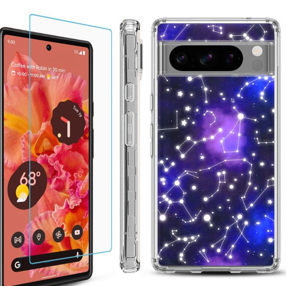 OneToughShield ® Compatible with Google Pixel 8 Pro, Shockproof Phone Case, with Tempered Glass Screen Protector - Constellations