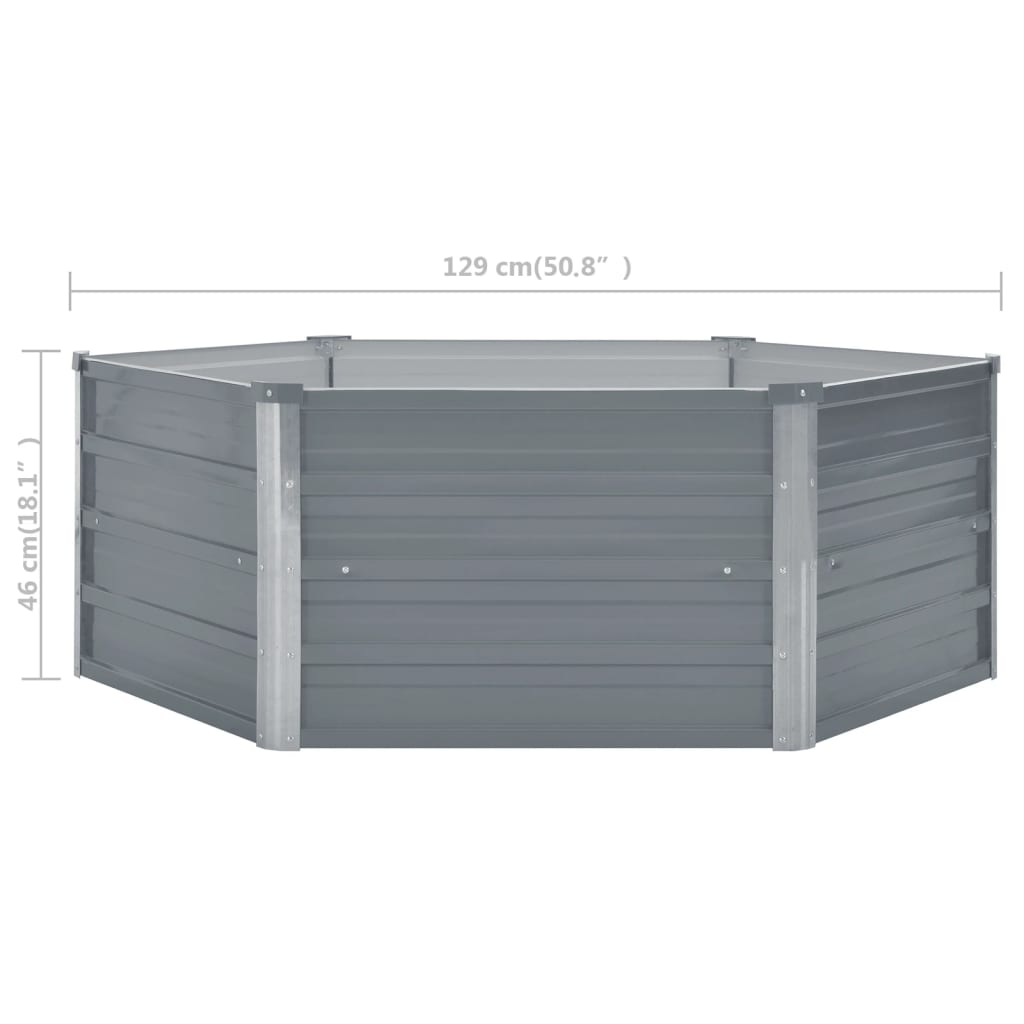 vidaXL Raised Garden Bed Grey Galvanized Steel 129x129x45cm in