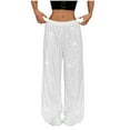 thumbnail image 2 of Sequin Pants Women Wide Leg Elastic High Waist Glitter Sparkly Dance Pants Casual Loose Palazzo Trousers White S, 2 of 7
