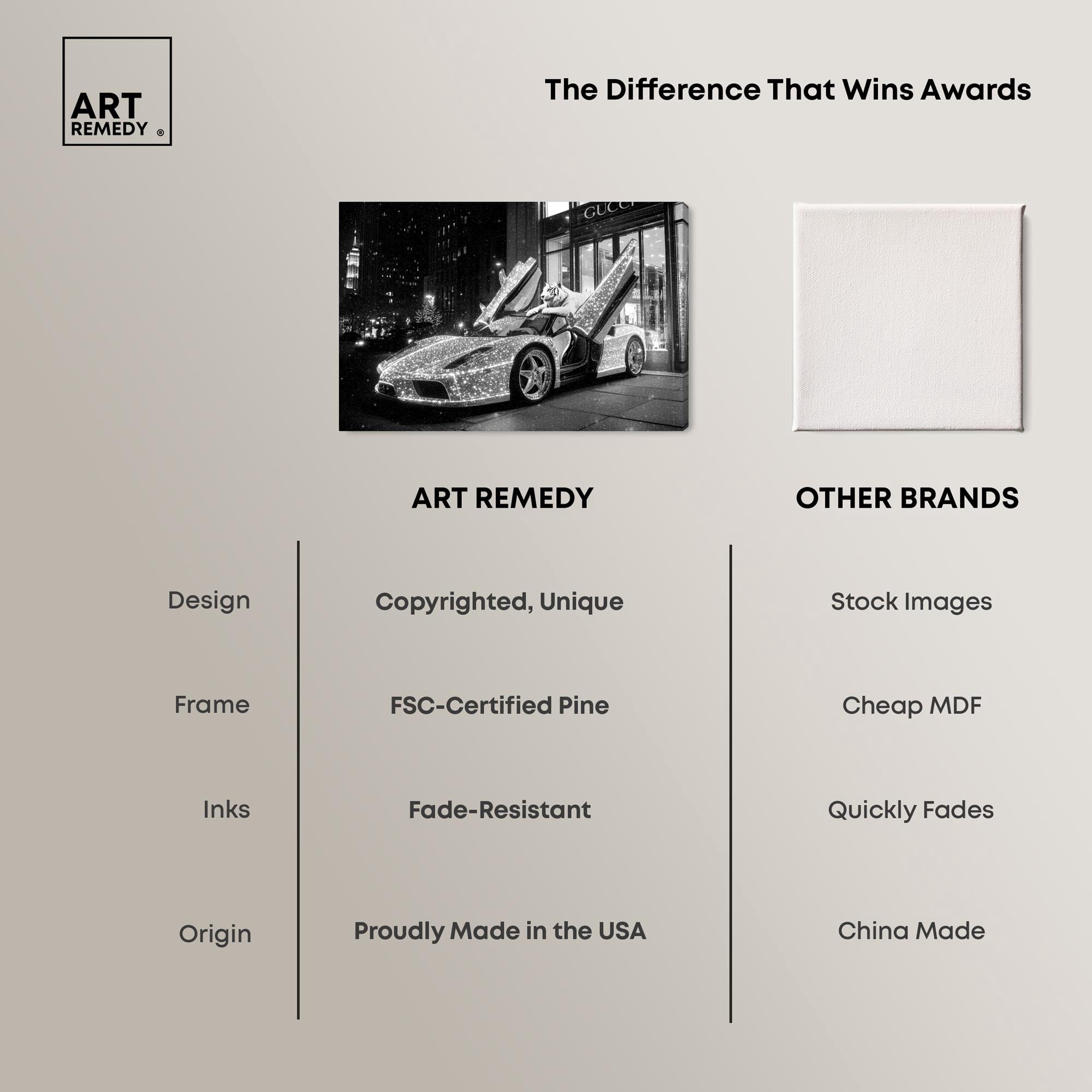 Glistening Tiger and Car Canvas Luxury Cars Prints by Art Remedy, Gallery Wrapped, 54 x 36