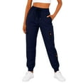 thumbnail image 5 of BiZtdJrK Navy Cargo Joggers for Women Drawstring High Waisted Fleece Sweatpants Outdoor Casual Elastic Bottom Tapered Track Pants with Pockets, 5 of 9