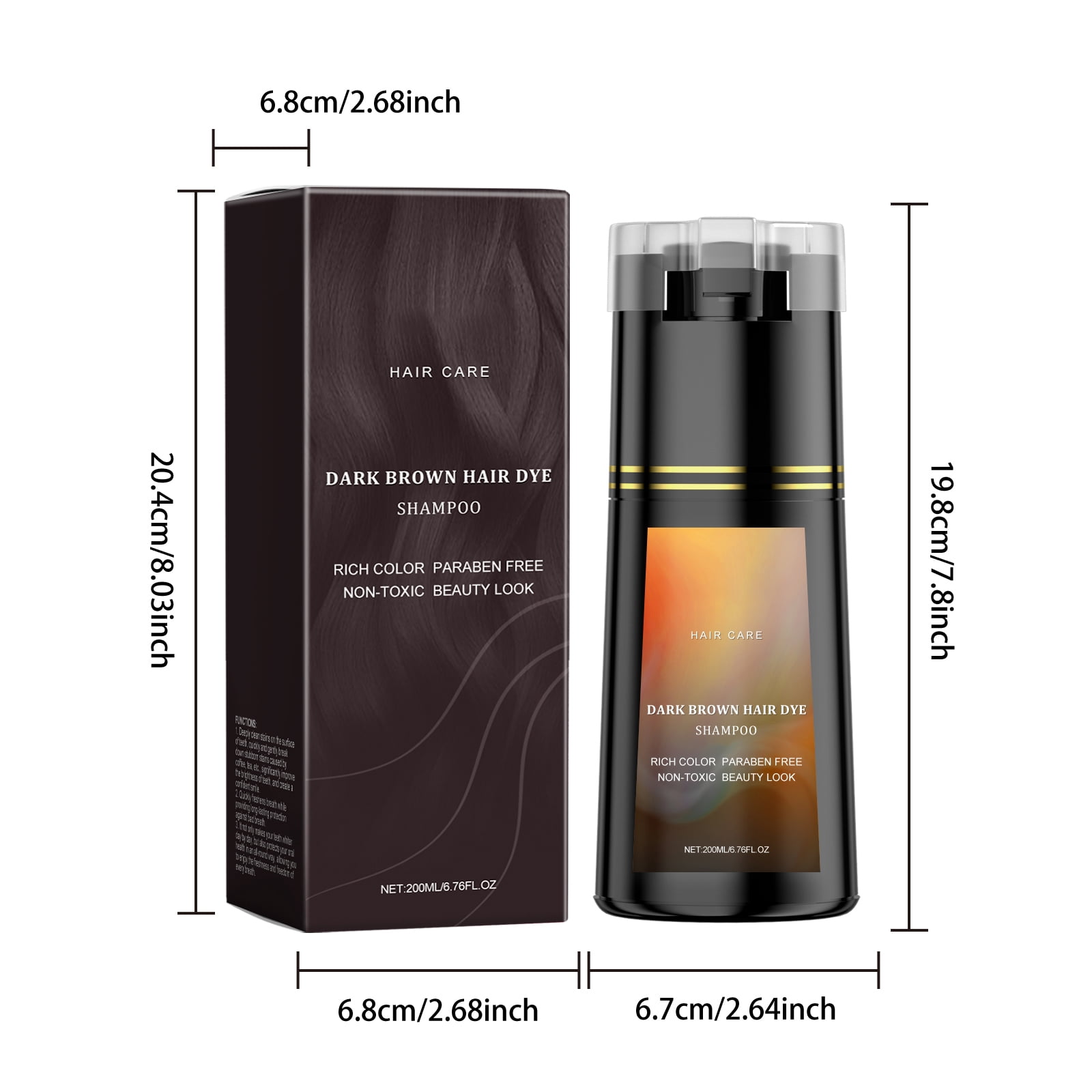 Alvantor Hair Dye Shampoo, Dark Brown Hair Dye for Permanent Gray Coverage Long-Lasting Color Nourishing Formula, 6.76fl.oz