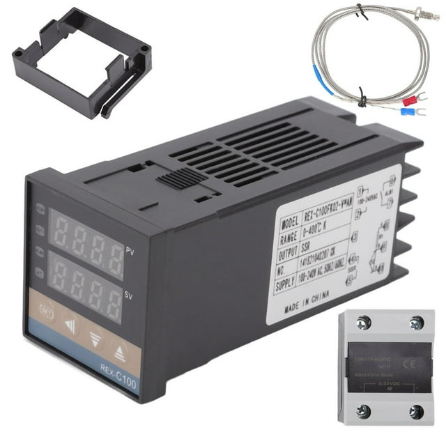Ensemble de Contrôleur de Température Equipmen, 0-400 Degrés Celsius PID Thermostat Température Contrôleur avec Support de Thermostat de Module de Relais de Long Thermocouple