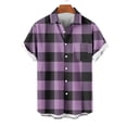 thumbnail image 2 of miqiqism Men's Buffalo Plaid Tshirts Lapel Neck Tee Blouses Casual Loose Short Sleeve Top Blouse Trendy Summer Outfits Man Grid Plus Size Clothings,01_Purple,X-Large, 2 of 5
