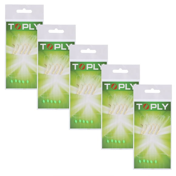 5 Pack Barbed Carbon Steel Fishy Hair Rig Fishing Tackle Hook With Luminous Beads