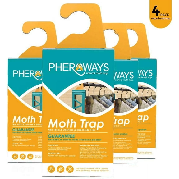 Pheroways Clothes Moth Traps, Safe Moth Traps for Closet Clothing and Carpet Moth Traps, Effective Guaranteed (4 Pack)