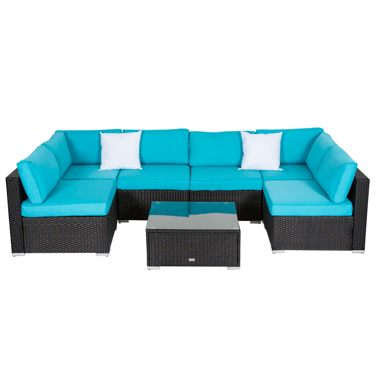 Kinbor 2 Piece Patio Backyard Furniture Sets All-Weather Rattan Sectional Sofa with Washable Couch Cushions Loveseats Turquoise 