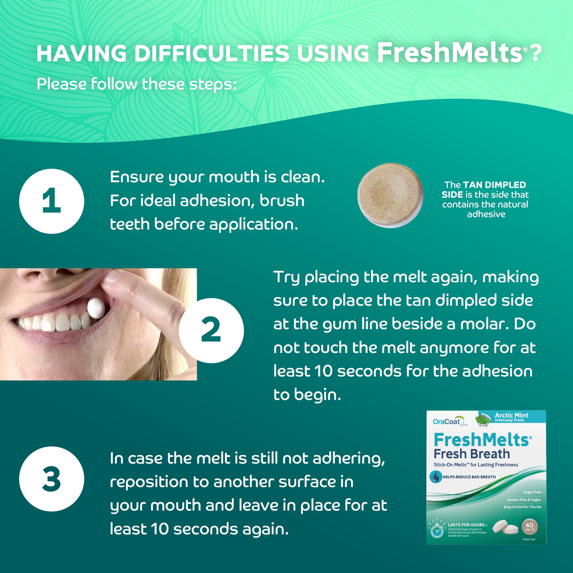 (2 pack) OraCoat FreshMelts Fresh Breath Stick-on Melts for Lasting Freshness, Arctic Mint, 40 Count