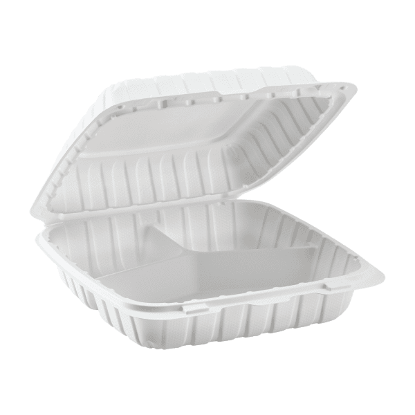 Karat 9'' x 6 PP Plastic Hinged Container, 2 Compartments - 250 Pcs