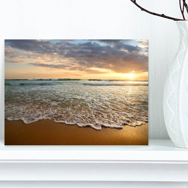 Designart - Bright Cloudy Sunset in Calm Ocean - Seashore Canvas Art Print