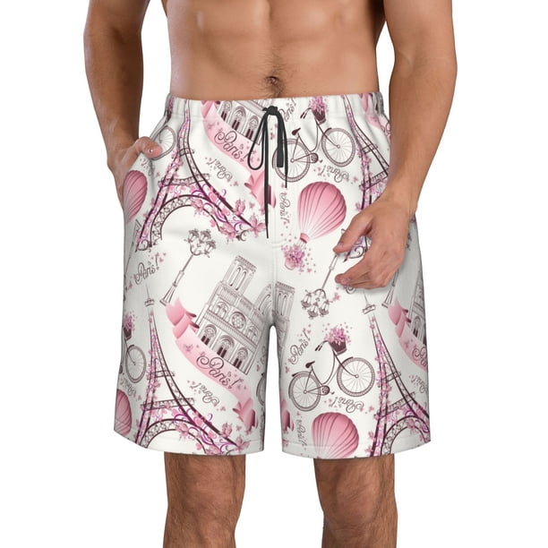 Balery Romantic Travel In Paris Traje de Baño Estilo Hawaiano para Hombre, Shorts de Secado Rápido con Bolsillos-X-Large
