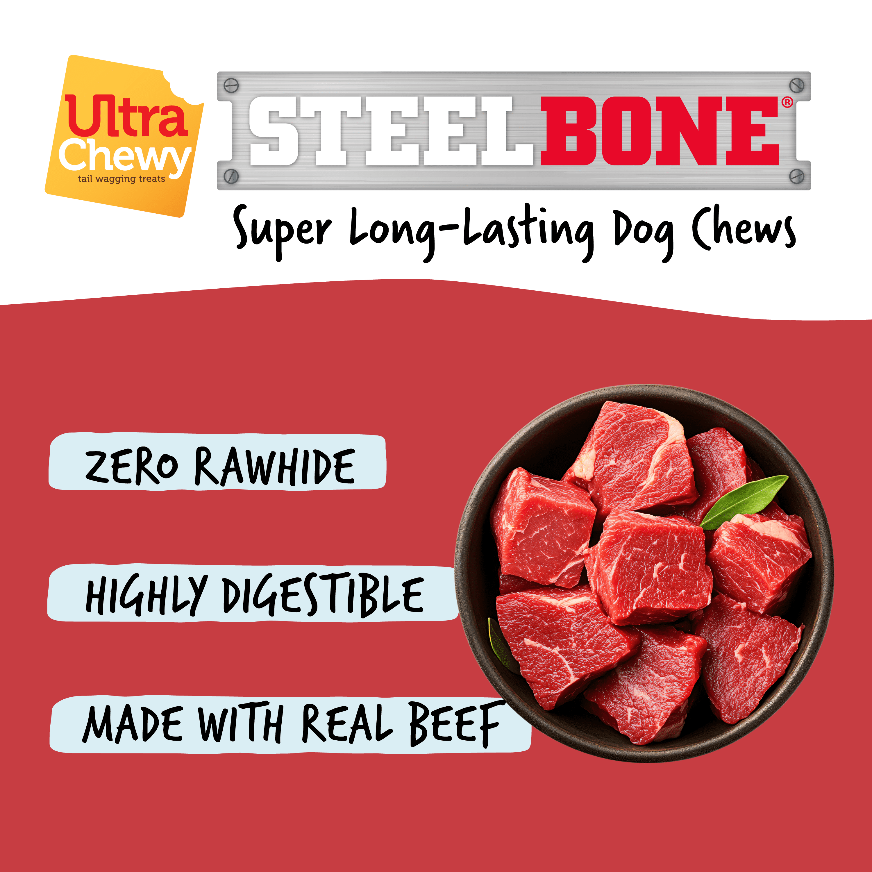 Ultra Chewy Steel Bones Beef Treat for Dogs, Regular (2 Pack)