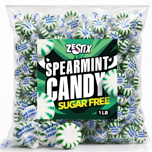 Sugar Free Spearmint Candy, 1 lb Individually Wrapped Hard Candy Mints for Fresh Breath