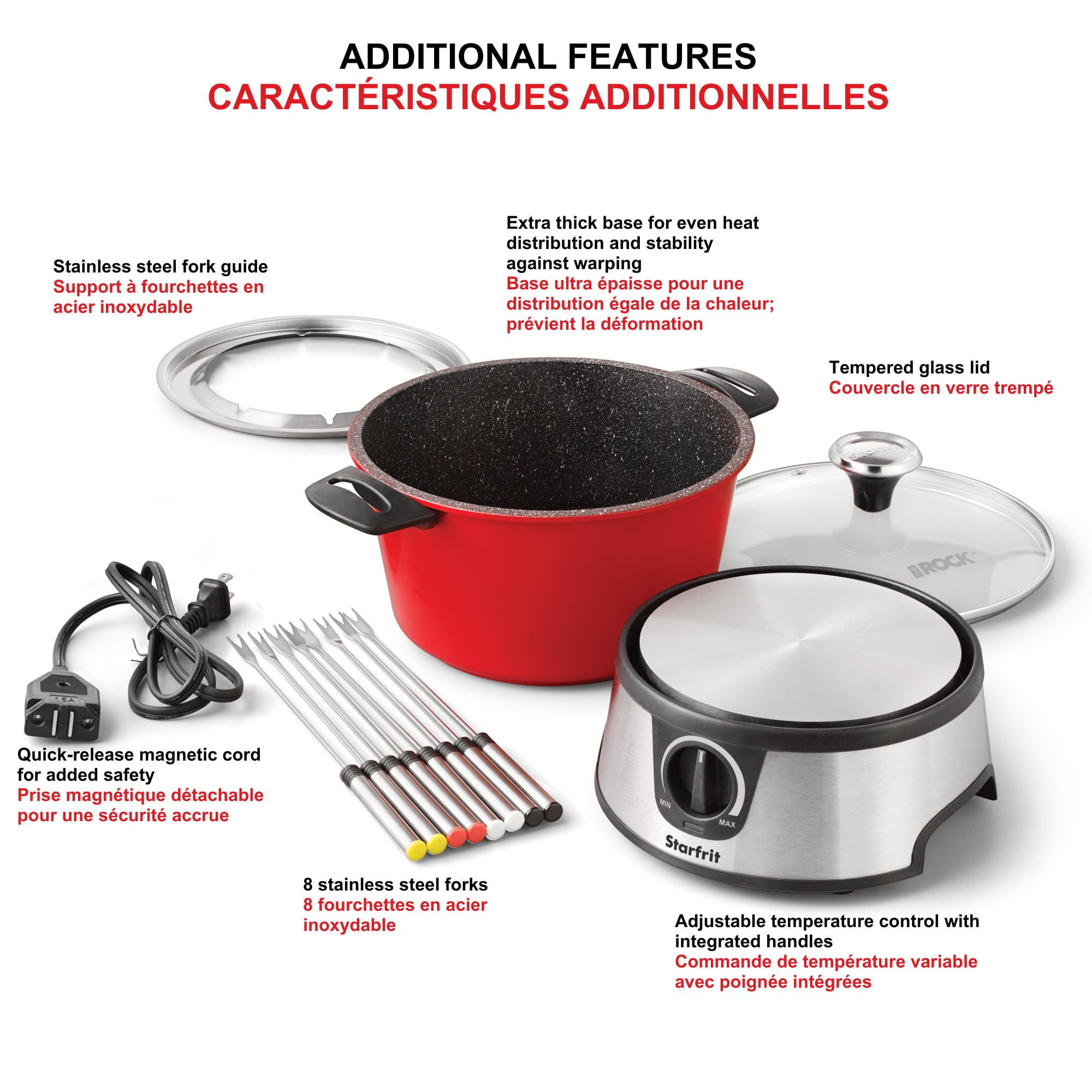 Starfrit The Rock Electric Fondue 13PC Set, 3L Capacity, Nestable Components, Quick Release Magnetic Cord, Easy to Clean, 1500W