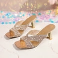 thumbnail image 6 of Gpaecead Women Sequined Rhinestone Low Heel Mules Square Toe Glitter Crisscross Strap Metallic Heel Spring Summer Party Elegant Shoes,Rose Gold, 6 of 8