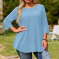 thumbnail image 4 of Aueoeo Women's Plus Size Solid Color Loose 3/4 Sleeve Round Neck T-Shirts Casual Top for Springtime and Summer (Xl–5Xl),Light Blue,XXXL, 4 of 6