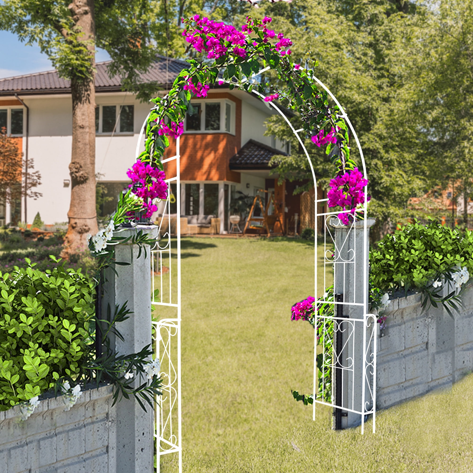 Garden Arch W55" x H94.5" Garden Arbor Trellis Climbing Plants Support Rose Arch Outdoor Arch Cream White