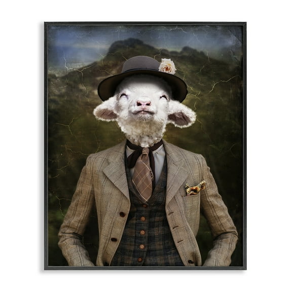 Stupell Industries Happy Classic Lamb Animals & Insects Painting Black Framed Art Print Wall Art, 11 x 14