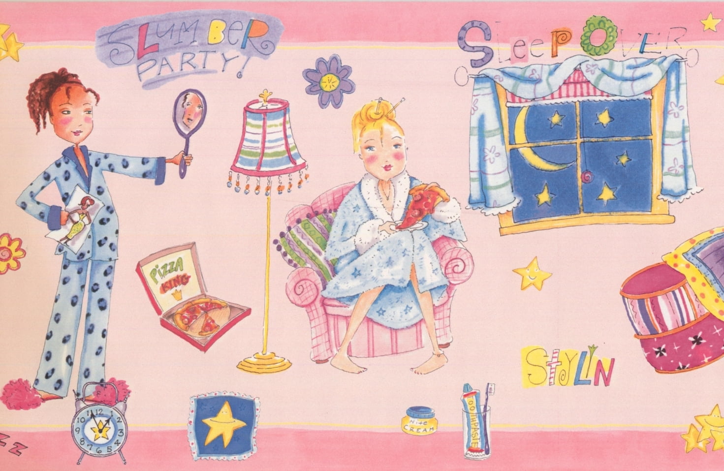 Wallpaper Border Girls before Sleep Rose Pink Trim Teens