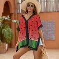 thumbnail image 3 of Watermelon Print Beach Cover Ups for Women Bathing Suit Cover Up Lace Bikini Swimsuit Coverup Beach Dress Shirt One Size, 3 of 6