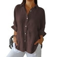 thumbnail image 2 of Fshiont Linen Button Down Shirt Womens Lapel Collar Plus Size 3/4 Sleeve Tunic Tops Trendy Dressy Business Casual Work Blouse Lightweight Vacation Petite Loose Gauze Tee Brown M, 2 of 6