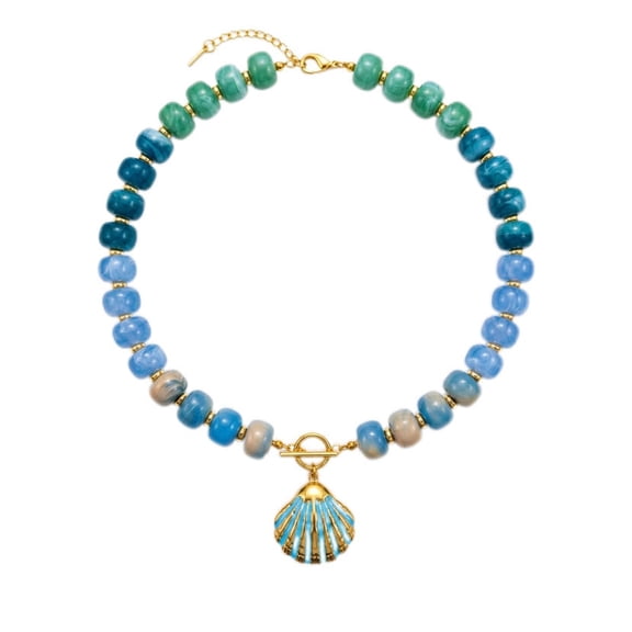 PISONIC Multi-Color Gradient Resin Beaded Choker Necklace for Women, 18K Gold Plated Stainless Steel OT Toggle Clasp Pendant Collarbone Jewelry, Niche Luxury Vacation Statement Necklaces