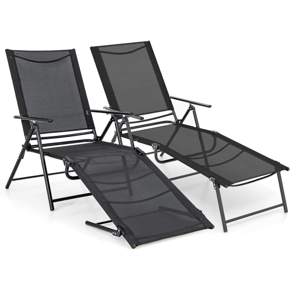 Aimee Lii 2 Piece Patio Folding Chaise Lounge Chairs Recliner with 6-Level Backrest, Patio Loungers, Black