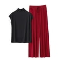 thumbnail image 2 of Chbgutlmr Pajamas for Women Set 2 Piece Turtleneck Short Sleeve Tshirts Drawstring Elastic Waisted Pants Outfits, 2 of 5