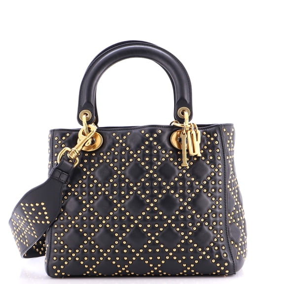 Pre-Owned Supple Lady Dior Bag Cannage Studded Lambskin Medium By Rebag
