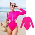 thumbnail image 2 of Girls Rash Guard Swimsuit Sun Protection Long Sleeve Striped Ruffle Girls Bathing Suits 10-11 Years, 2 of 4