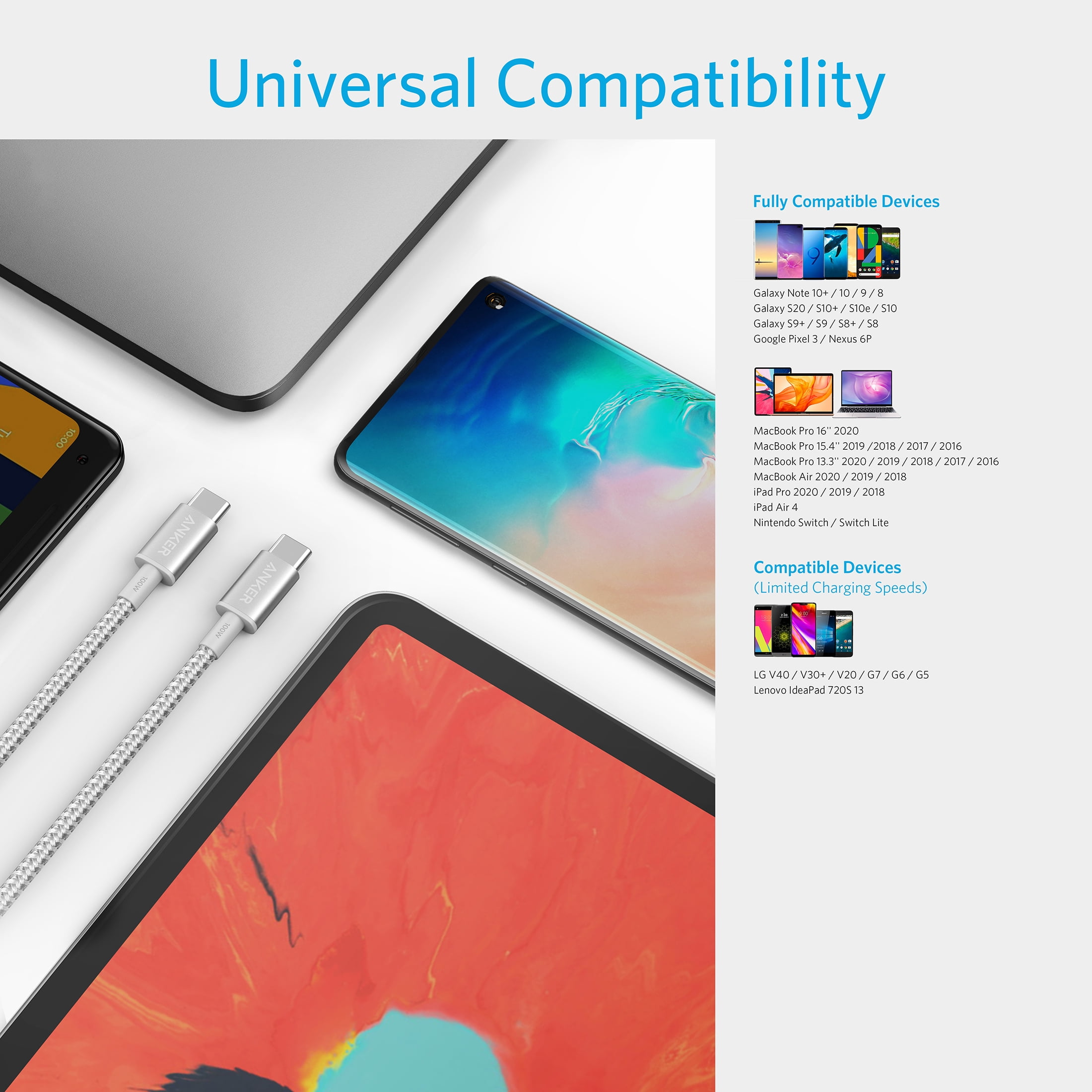 Anker USB-C to USB-C Cable (10ft, 100W Nylon)